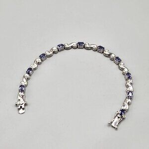Sterling Silver Blue Cubic Zirconia Tennis Bracelet S Swirl Links Sterling Thai